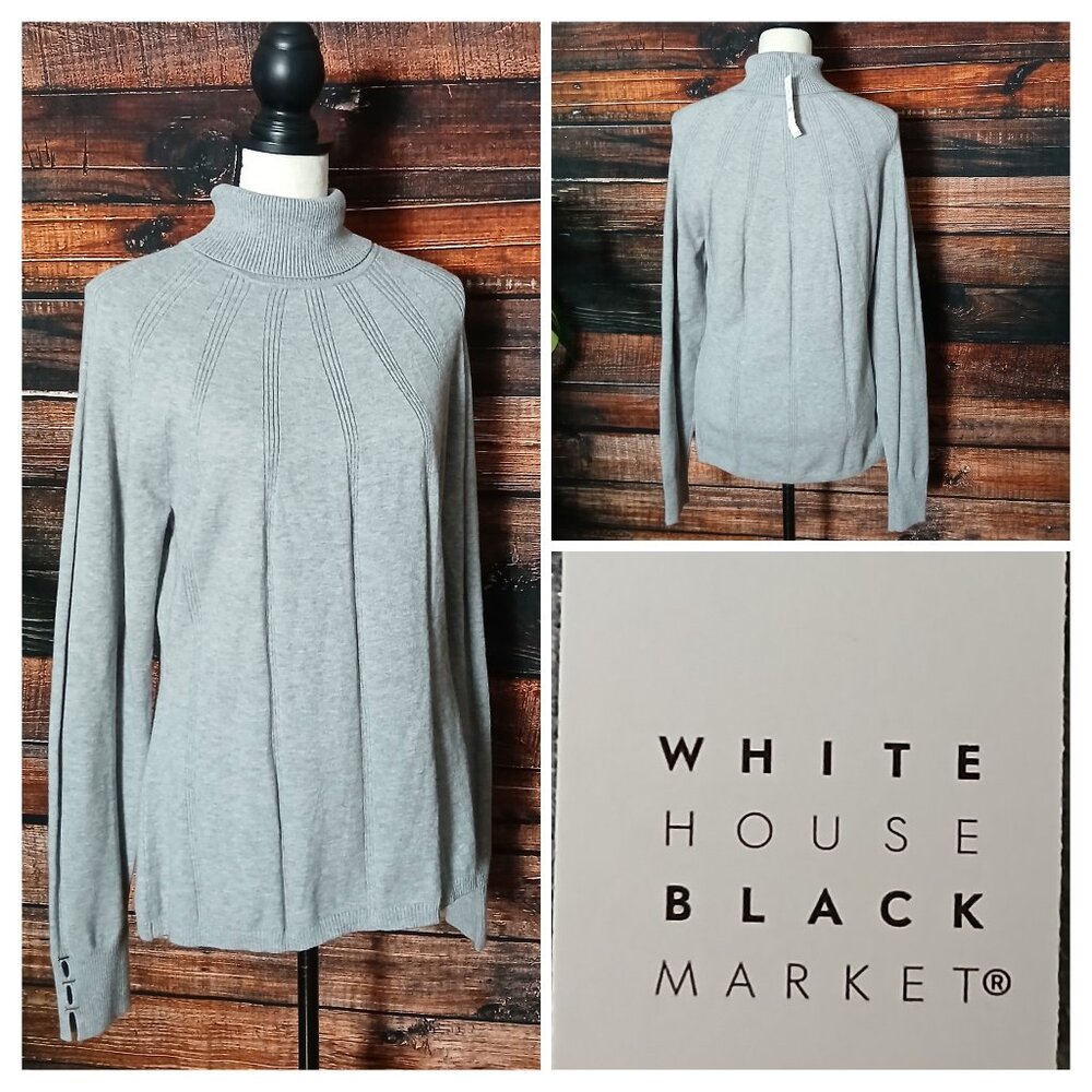 NWT White House Black Market Sweater XL Yoke Turtleneck Light Gray
